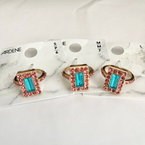 Rose Gold Crystal Cocktail Ring Pink Aqua Blue Princess Cut Size 6 Plated - Picture 4 of 14